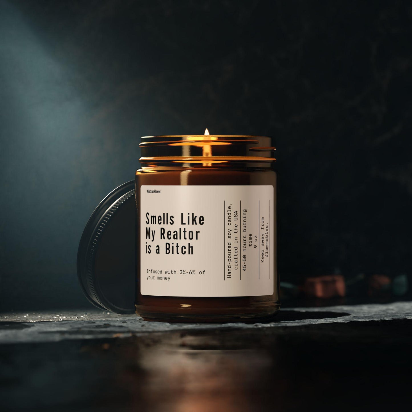 Humorous Scented Soy Candle, Funny Gift for Realtors, Home Décor, Unique Housewarming, Candle Lovers Gift, Amber Jar